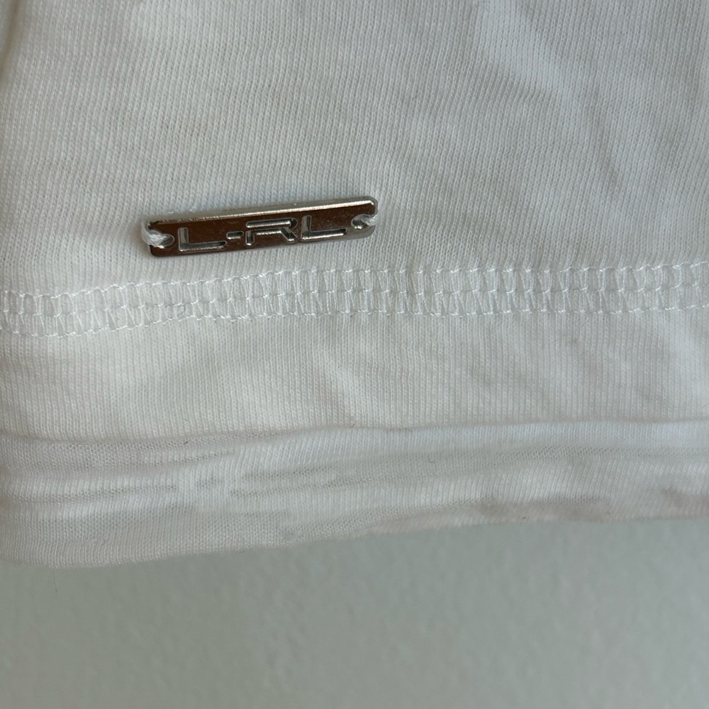 Vintage LRL White Hooded Top Casual 3/4 Sleeve 2000s Large Basic Comfy - Picture 4 of 6
